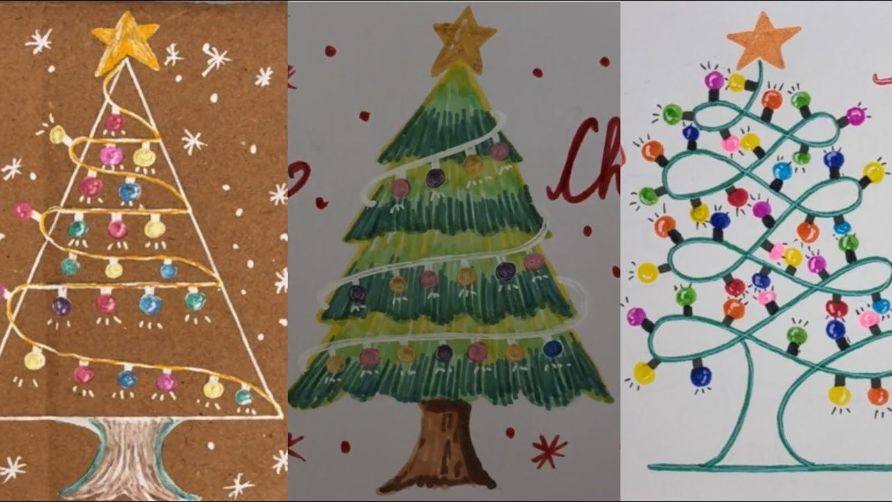 3 beautiful Christmas tree drawing 🎄 ✨| easy Christmas tree drawing 🎄 