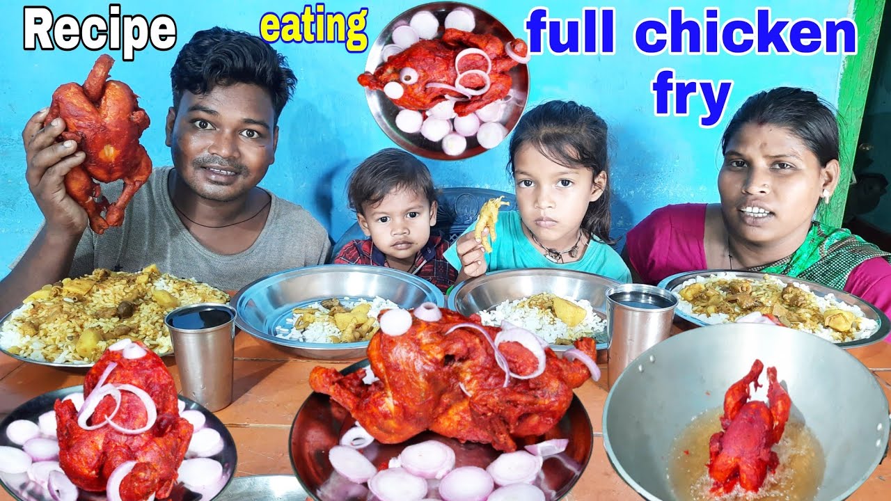 Full boile chicken cooking | full chicken fry cooking | chicken curry rice eating