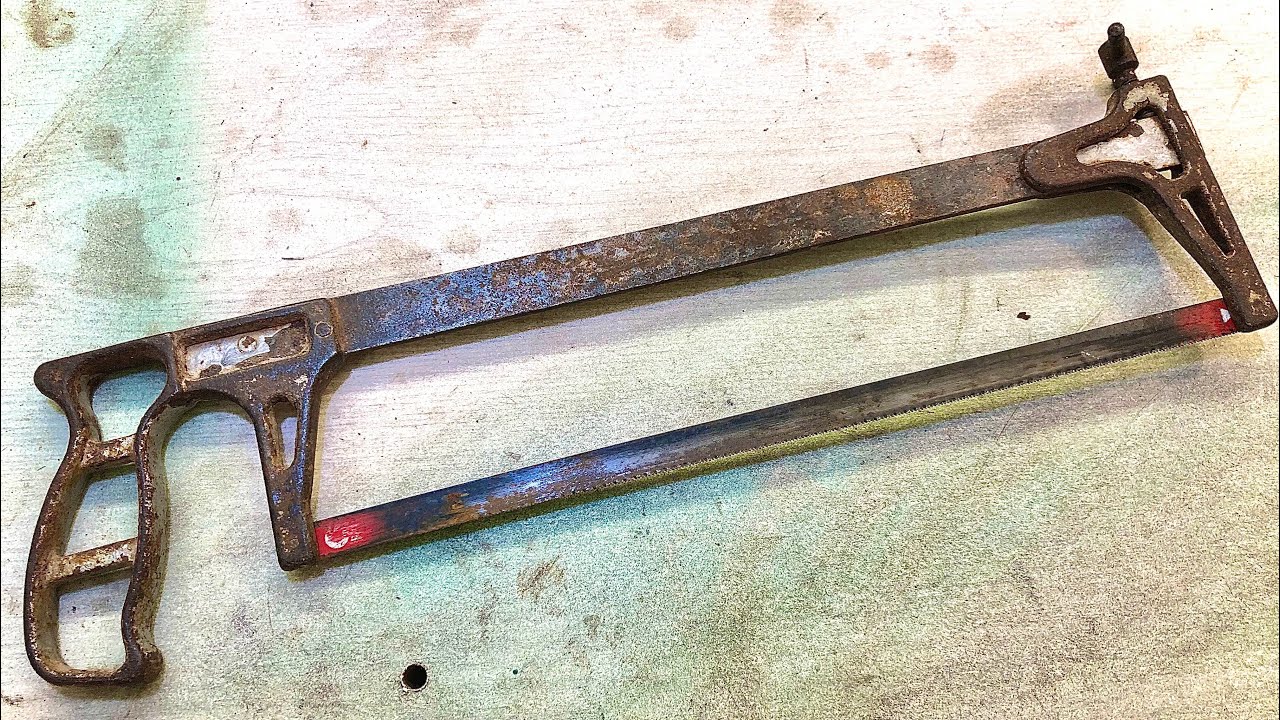 Реставрация красной ржавой ножовки по металлу