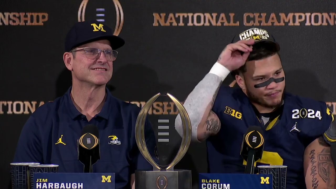 Jim Harbaugh, J.J. McCarthy, Blake Corum, Will Johnson Press Conference: Michigan Wins Natty