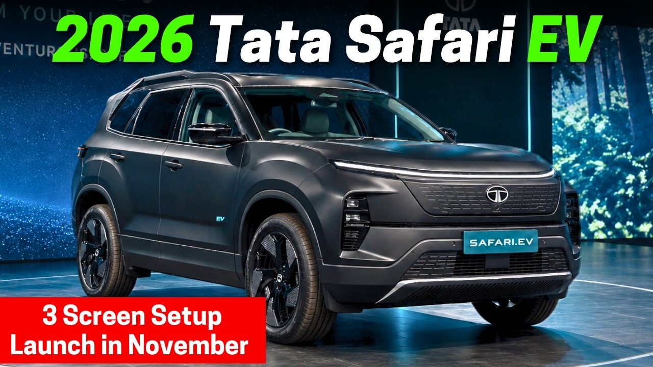 2026 Tata Safari EV with 3 Screen Setup, 75 kwh Battery Pack and Launch in November