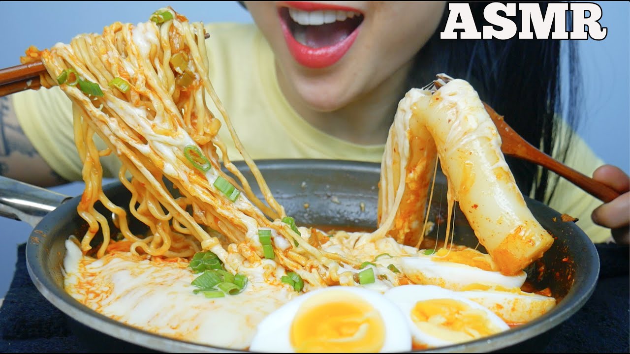 ASMR CHEESY GIANT RICE CAKE + SAMYANG KIMCHI NOODLES (EATING SOUNDS) NO TALKING | SAS-ASMR