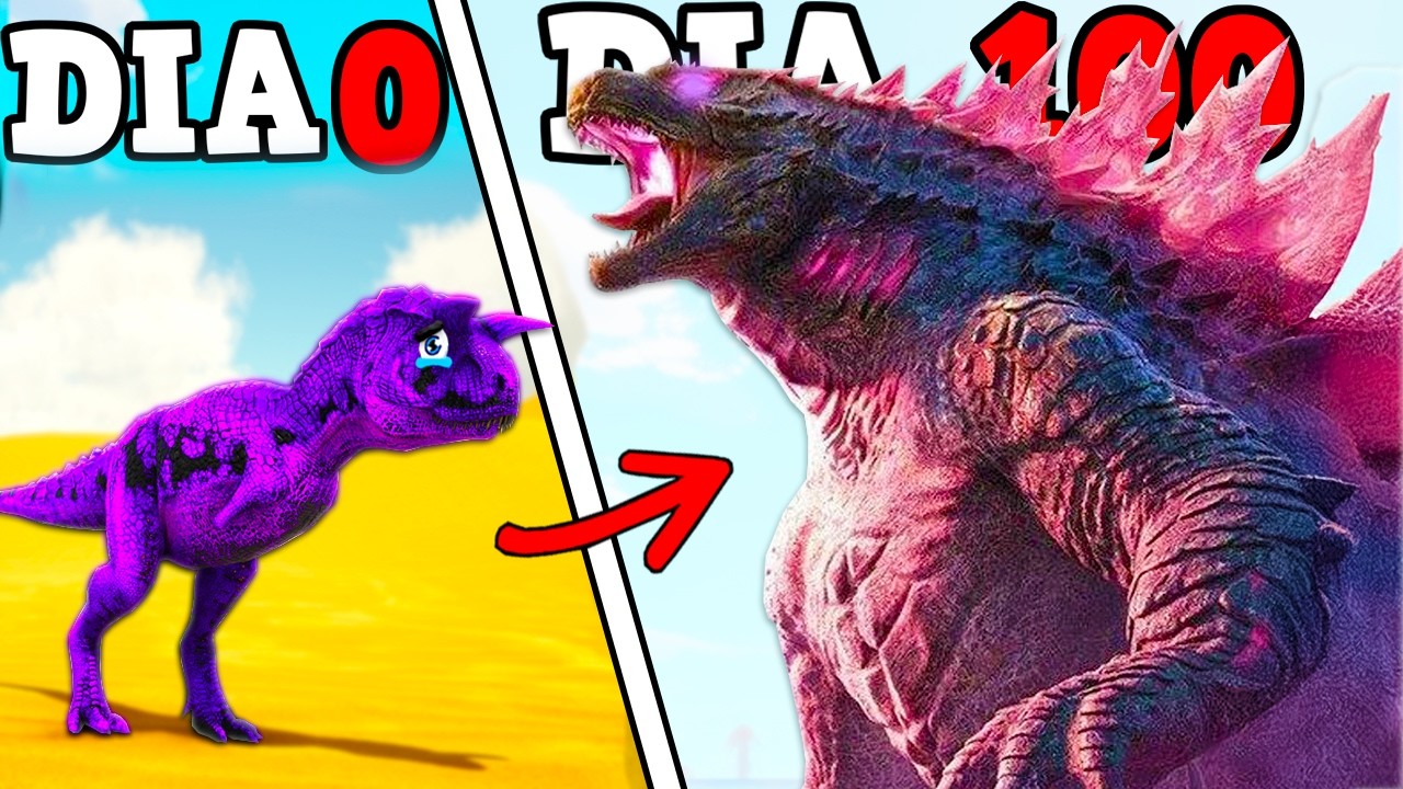 O PEQUENO CARNOTAURO ALIENIGENA EVOLUIU PARA O GIGANTE GODZILLA ROSA 100 DIAS