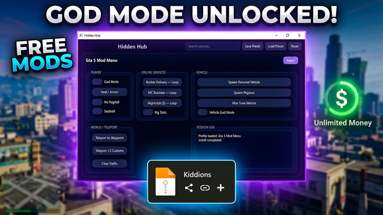 Installing Hidden Hub Mod Menu In GTA 5 (2026) KIDDIONS MOD MENU FREE 2026