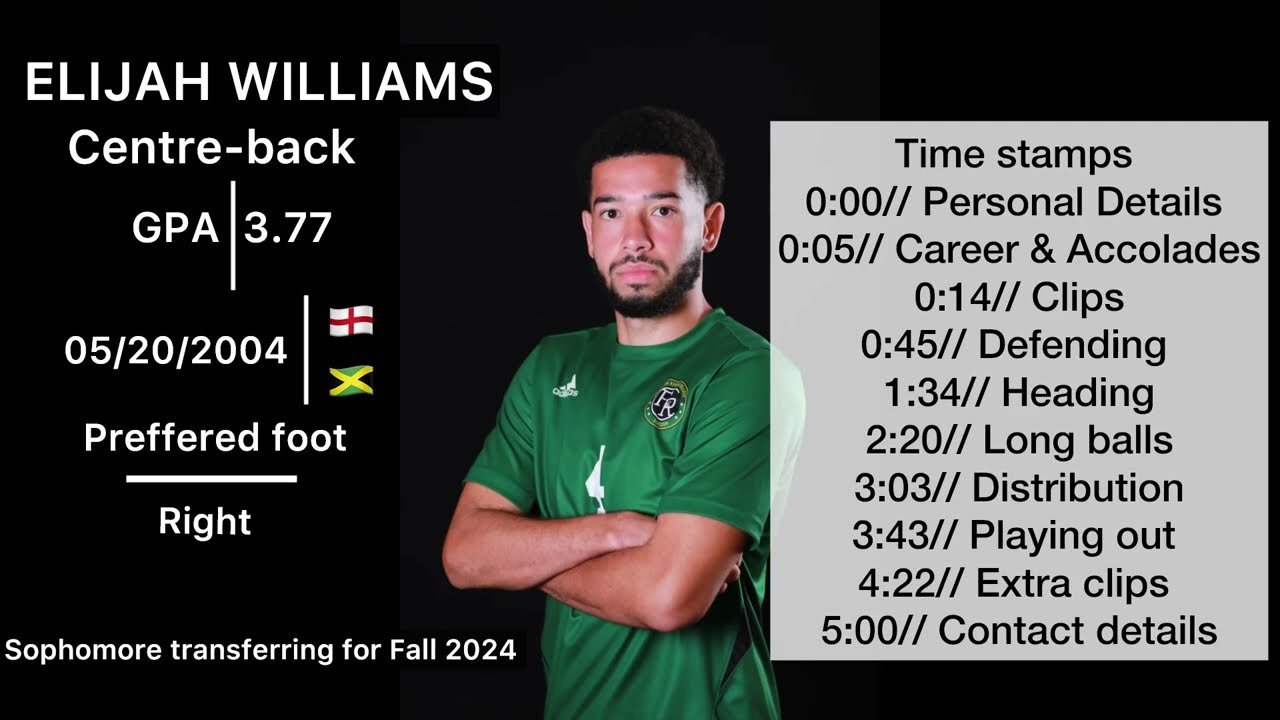 Elijah Williams Feather River College Highlights -Centre Back (Sophomore for transfer for fall 2024)