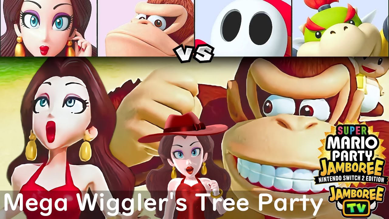 Super Mario Party Jamboree TV Pauline and Donkey Kong vs Shy Guy and Bowser Jr Mega Wiggler's Tree P