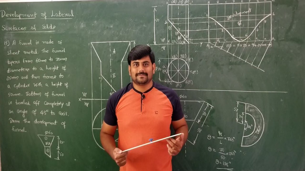 61 - Development of lateral sufaces of funnel - Module 4 - Engineering Graphics by GURUDATT. H. M.