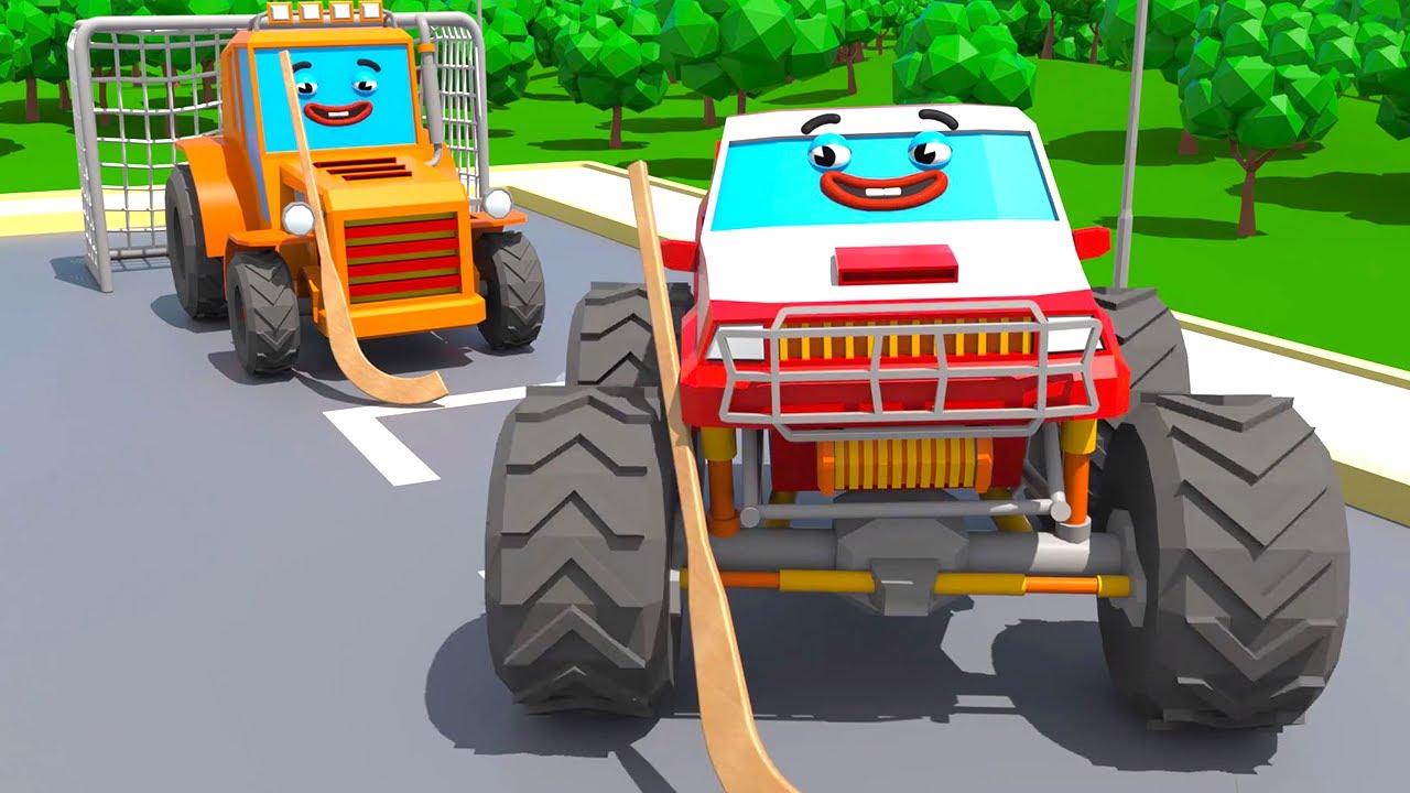 Freundlicher Traktor spielt Golf mit Freunden Cars Town - Kinderfilm Deutsch