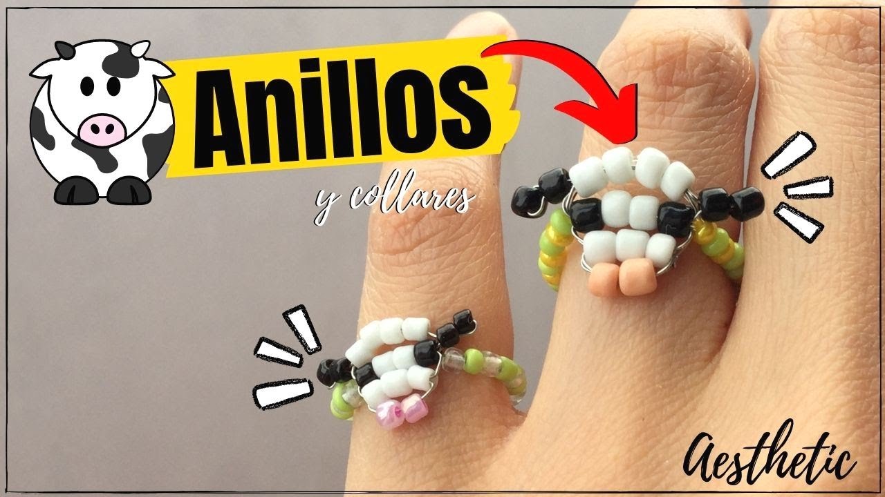 DIY 🐮 Vaquita con Mostacillas 🐮🌿✅ Anillos y collares aesthetic✨