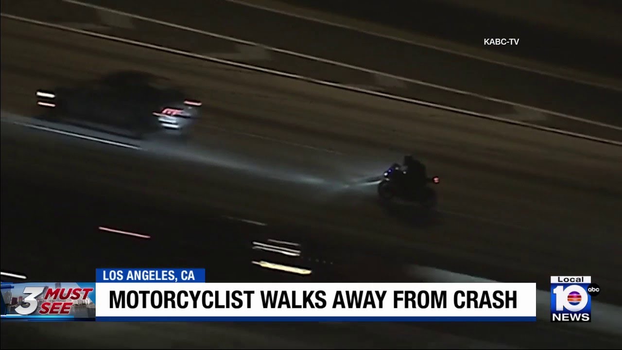 Speeding motorcyclist seems fine after crash on busy highway