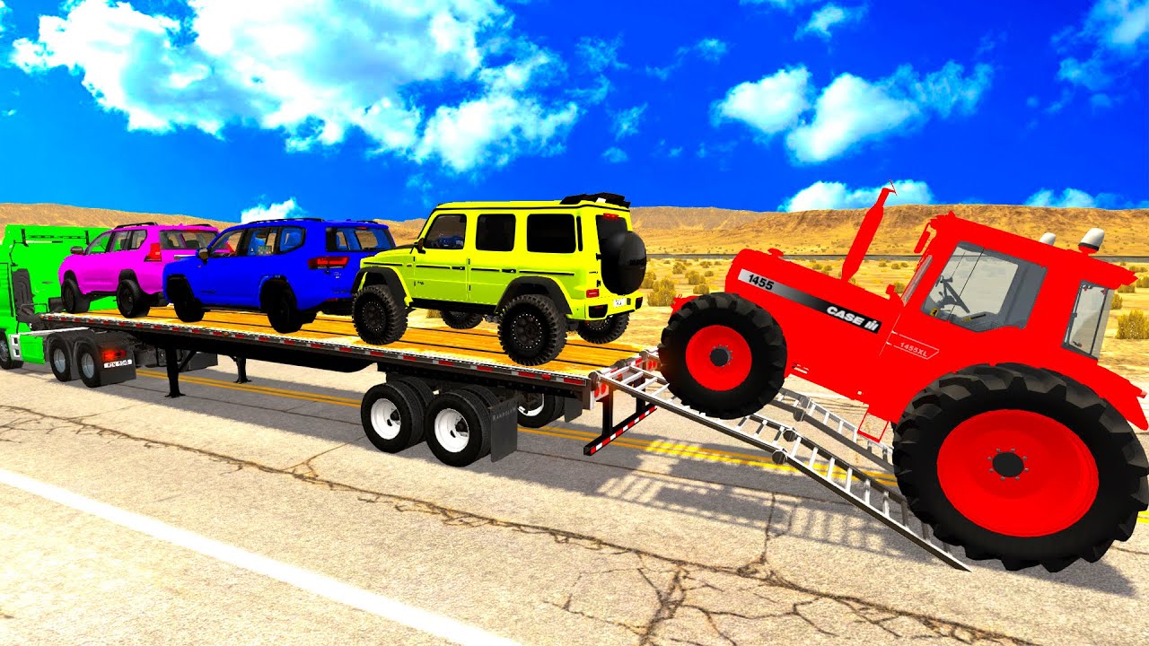 Flatbed Truck McQueen    Transportation with Truck -Pothole vs Car# BeamNG Drive Gameplay#007
