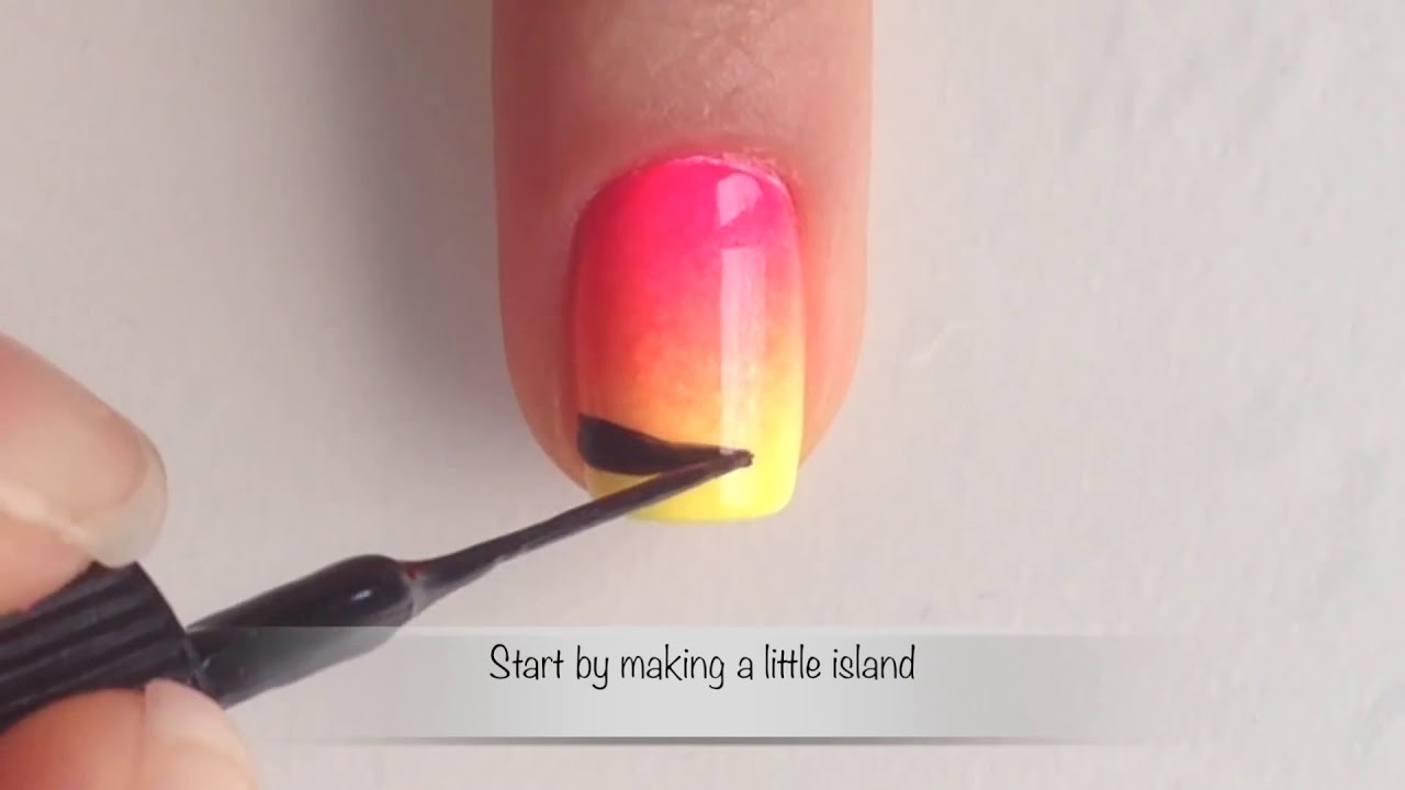 Easy Neon Gradient and Palm Tree Nail Art - Nails Fix Beauty