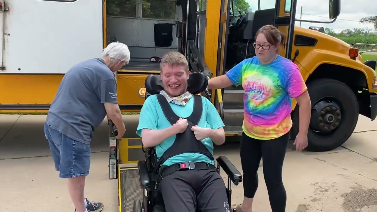Sam getting off the school bus lift & home after school 7.19.24 @onthatnote