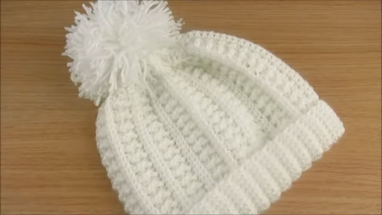 Crochet hat with pom pom 1-2 years toddler Happy Crochet Club