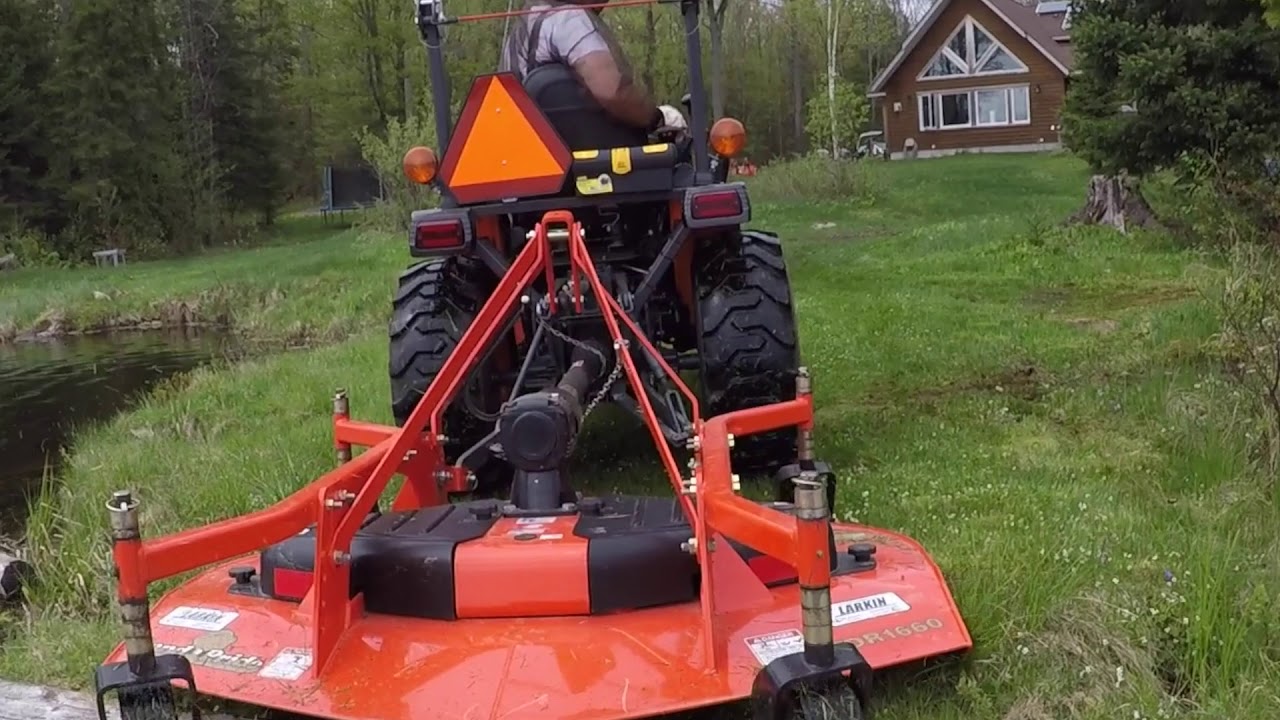 #162 kubota B2601. LandPride FDR1660 Finish Mower. First Cut. outdoor channel.