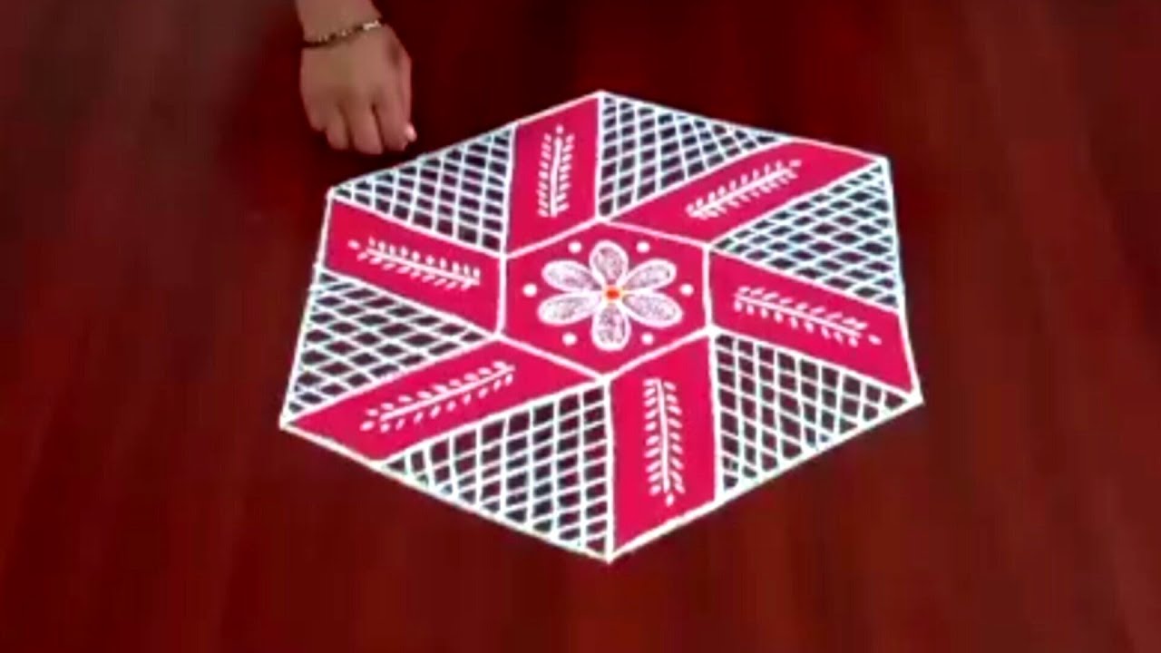 Beautiful rangoli design # 7 dots rangoli # padi kolam # pulli kolam collections....
