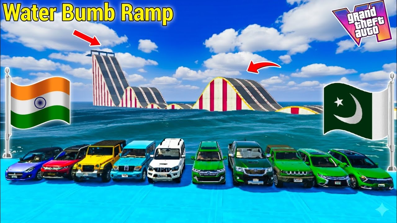 WHICH INDIAN VS PAKISTAN CARS CAN  CROSS THIS WATER BUMB RAMP CHALLENGE 😱