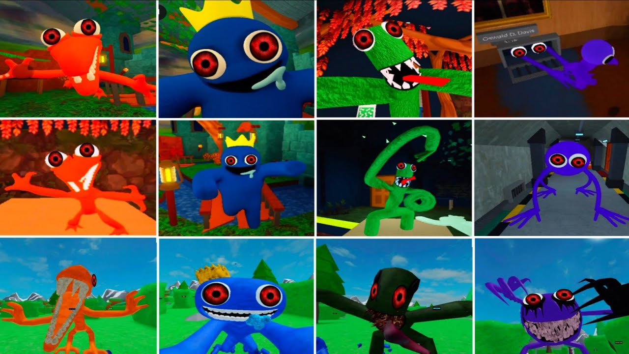 Rainbow friends chapter 1 all Monsters Jumpscares V'S Accurate Rainbow  Roleplay V'S Hungry friends 