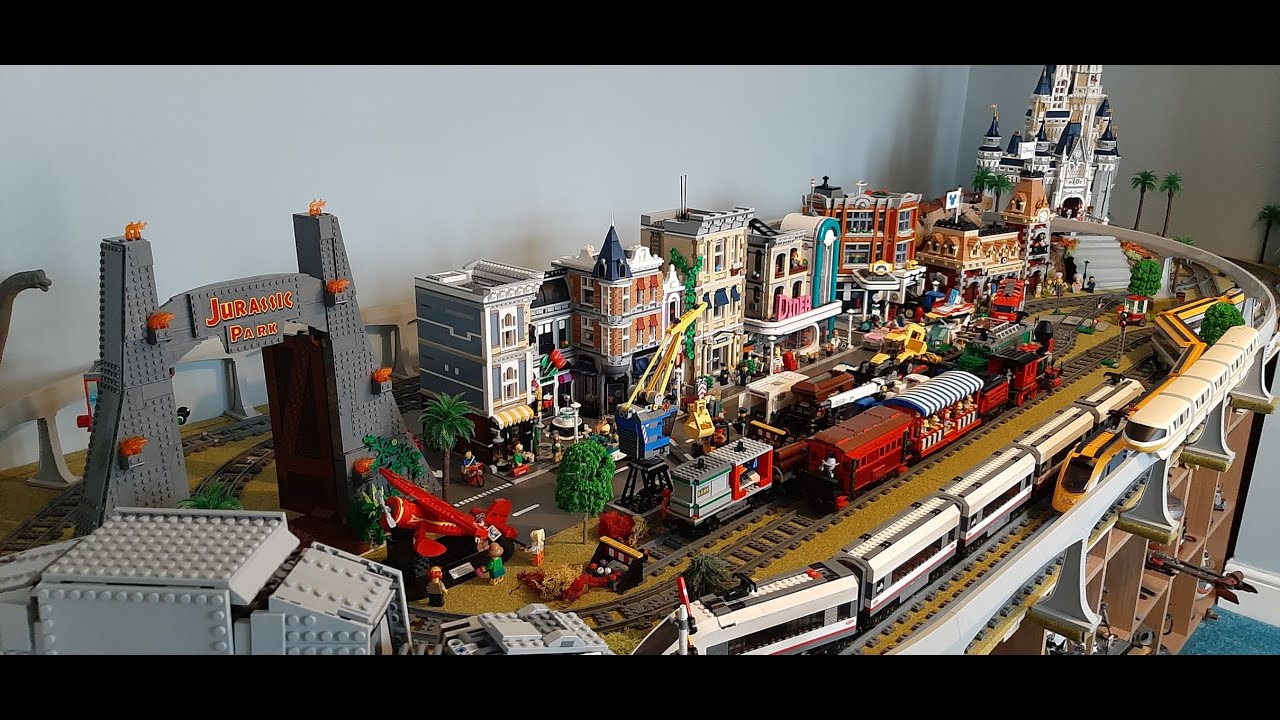 Lego Train & Disney Monorail Ride on my Lego Layout, Now with Music