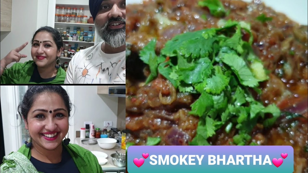 SMOKEY/Char-grilled BAINGAN BHARTHA. BEST Smokey Eggplant Mash Curry Desi Style @ Jasmine's Rasoi.
