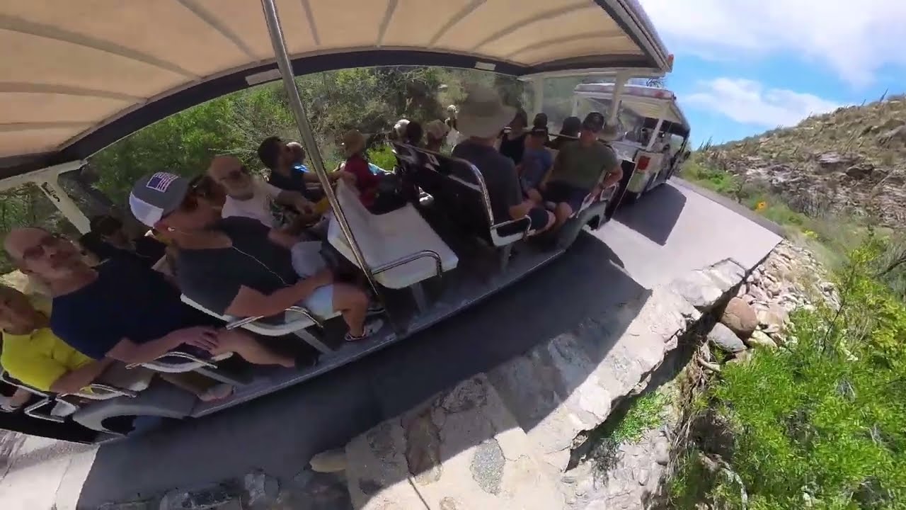 Tram ride over bridge in Sabino Canyon