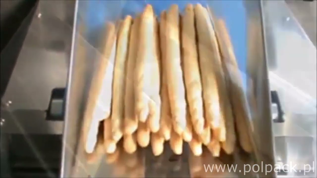 Maszyna flow-pack do pakowania przekąsek piwnych, paluchów, włoskich chlebowych paluszków