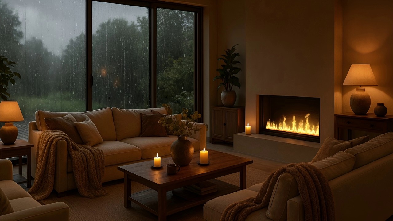 10 HRS Ultra Realistic Rain & Fireplace Sounds • 4K Thunderstorm Ambience for Insomnia 💤 Deep Sleep