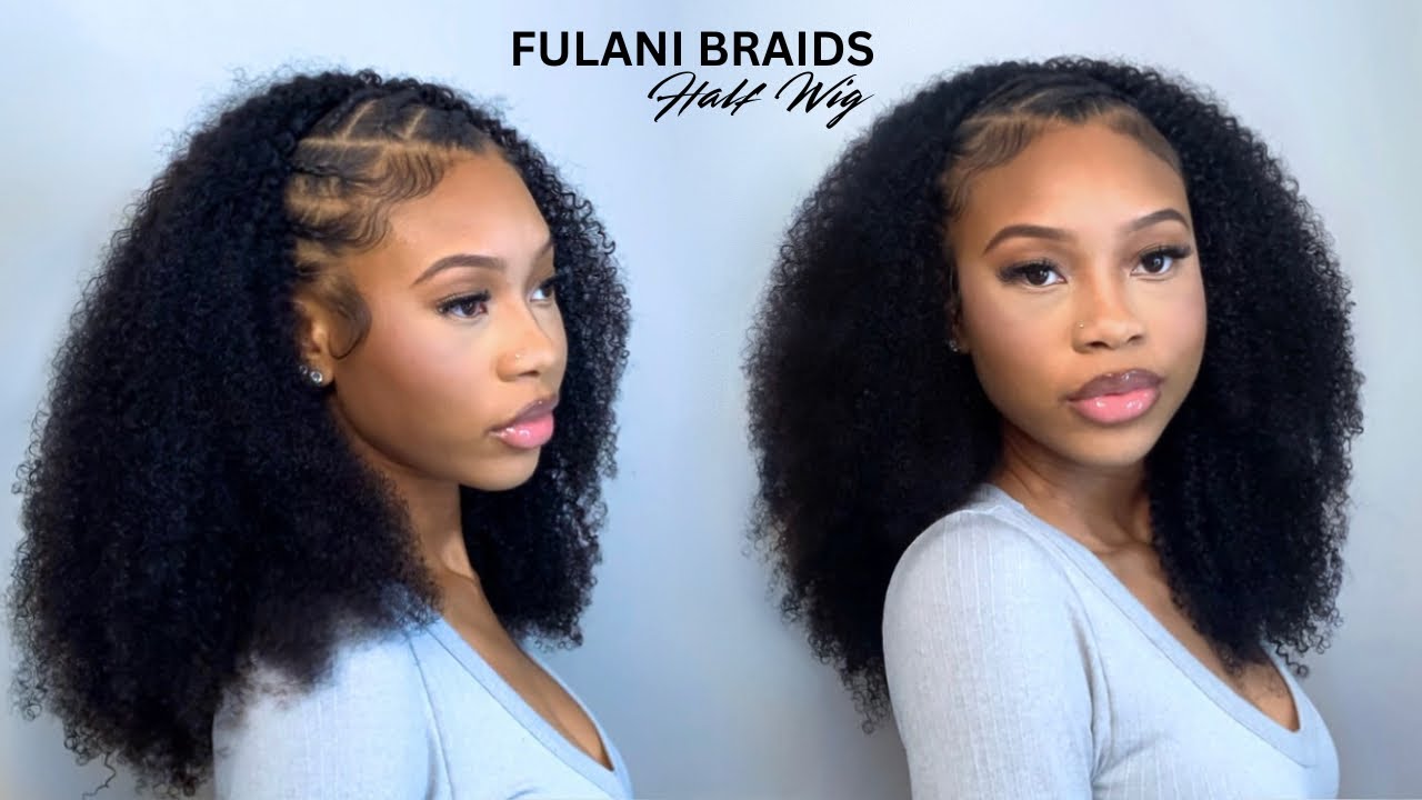 HOW TO: Fulani Braids With Curly Half Wig ft Domiso Hair (No Leave Out)