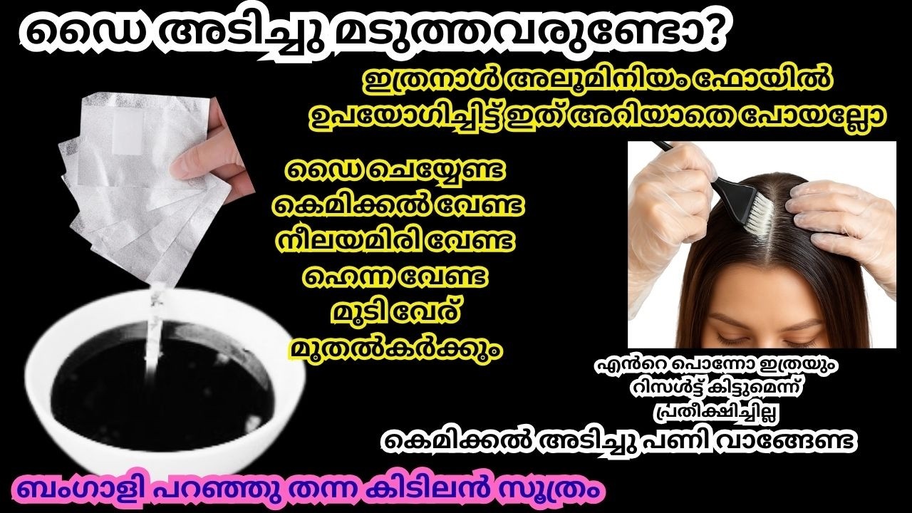 നരച്ച മുടി വേരോടെ കട്ട കറുപ്പാക്കാം |അലൂമിനിയംഫോയിൽ ഉണ്ടെങ്കിൽhaircare|haircolour|hairhighlights