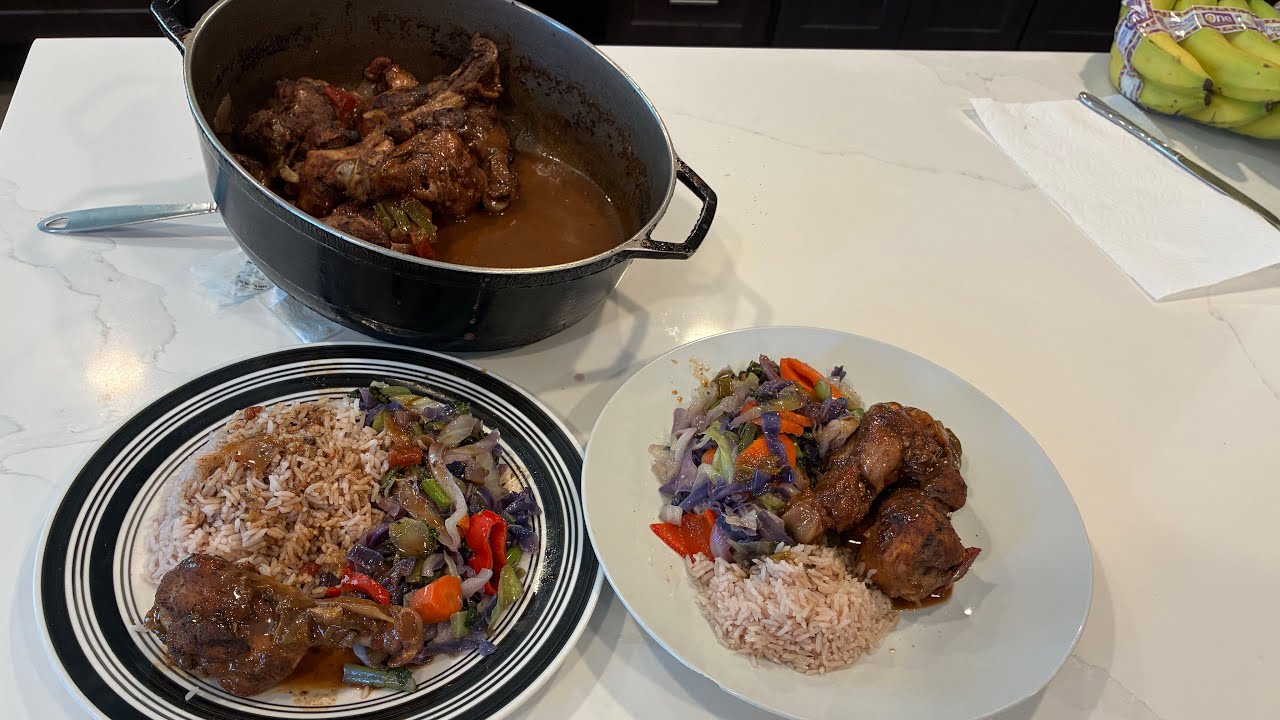 Brown Stew Chicken Leg/ Vegetables and Steamed Rice 