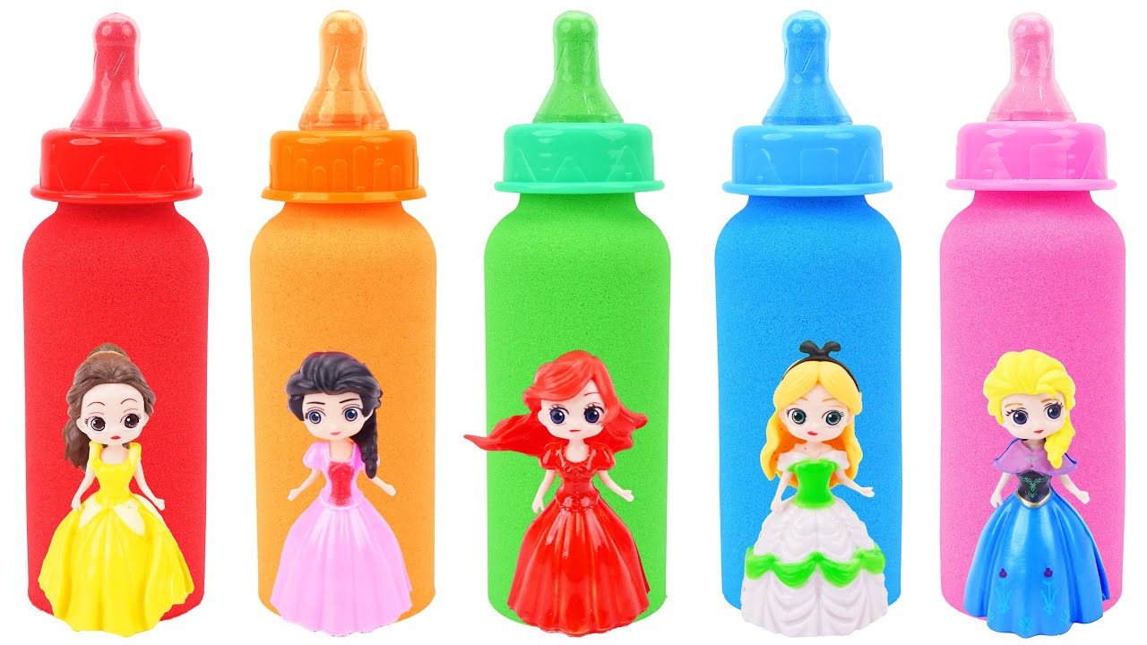 Satisfying Video | How to make 5 Rainbow Disney Princess Milk Bottle & Cutting ASMR by Sand Words