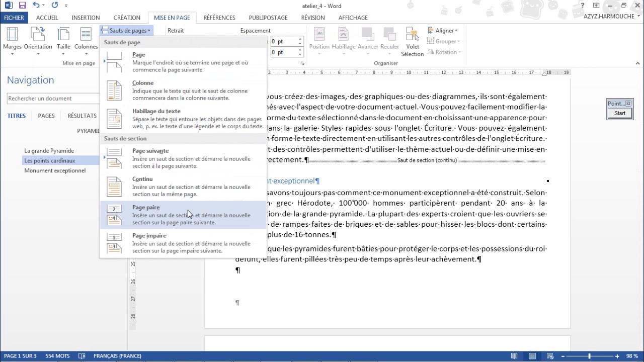 05 08 Saut de page, colonne et section
