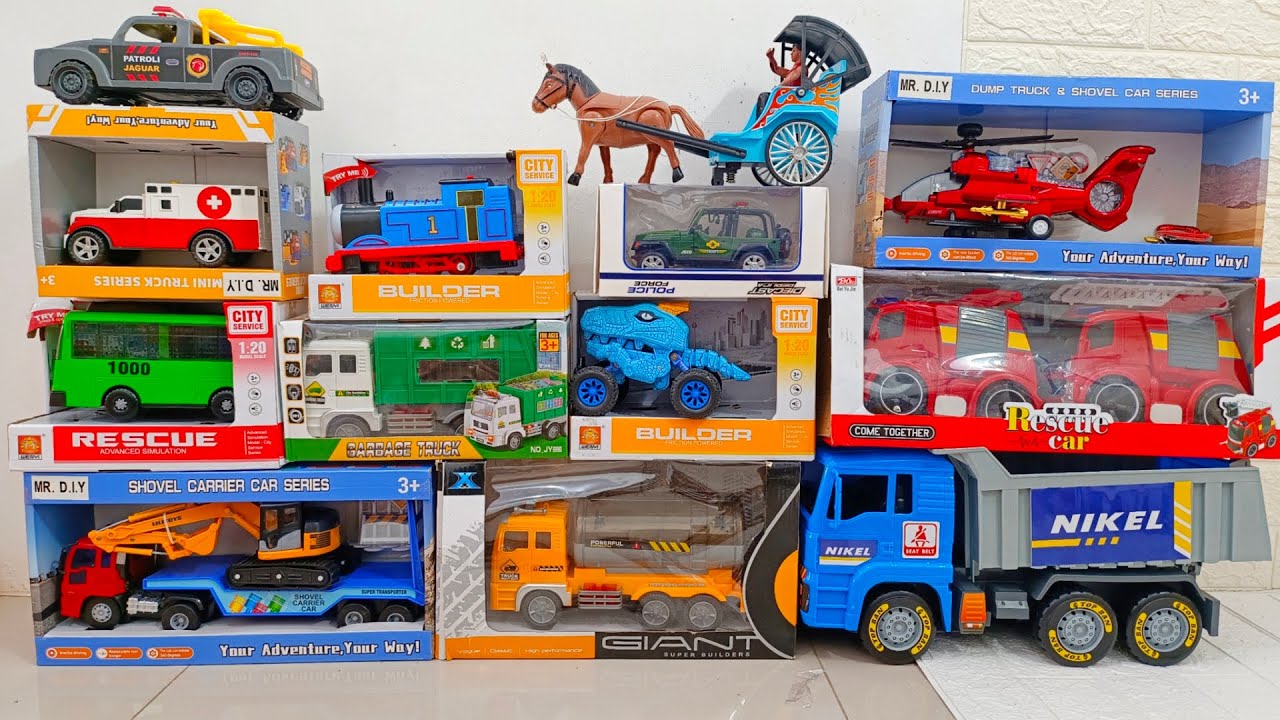 Unboxing Mobil Pemadam, Ambulans, Bus Tayo, Truk Towing dan Truk Tangki
