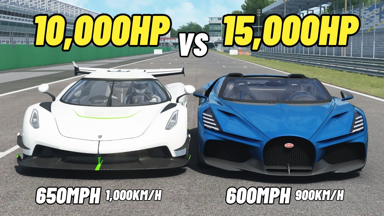 10,000HP Bugatti Mistral vs 15,000HP Koenigsegg Jesko DRAG RACE 2023
