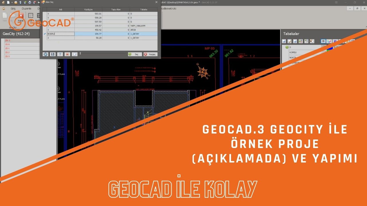GeoCAD.3 GeoCITY ile Örnek Proje (Açıklamada) ve Yapımı
