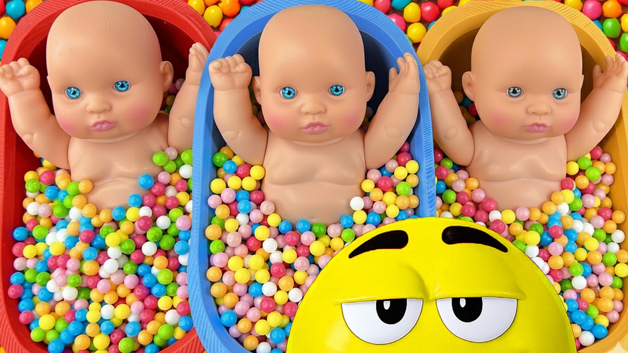 25 Minutes Satisfying with Full of 3 Rainbow BathTubs Candy with M&M's & Magic Slime Cutting Video 1