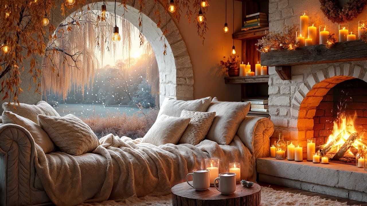 Cozy Reading Nook With First Snowfall ❄️🔥 | Fireplace, Books & Candlelight Ambience