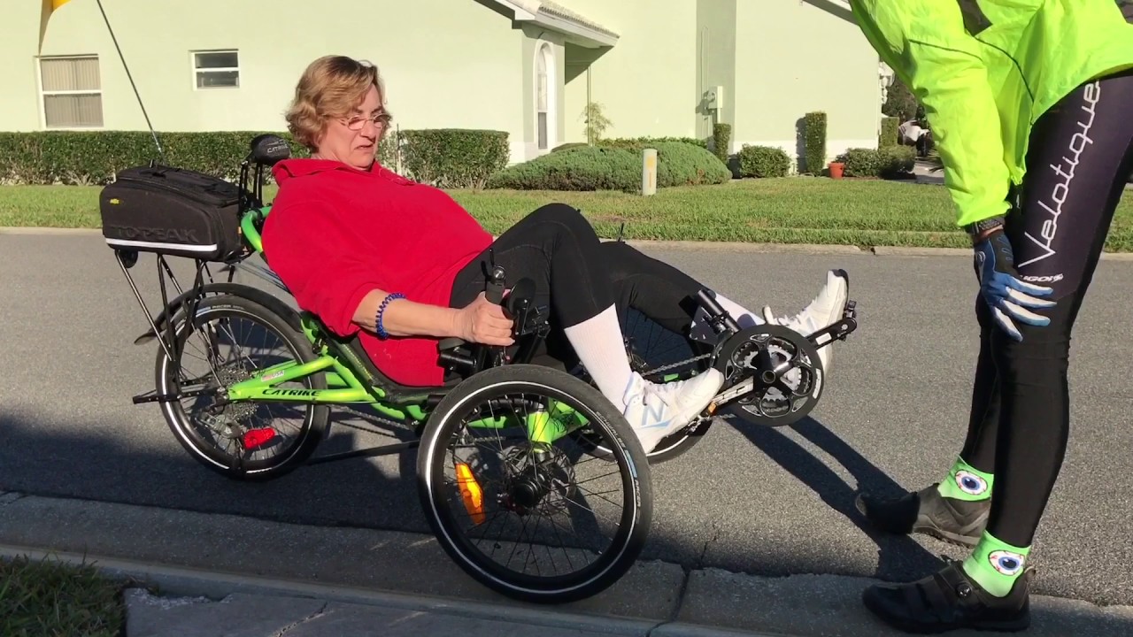 Moms first ride on a recumbent Catrike Villager in Inverness Florida
