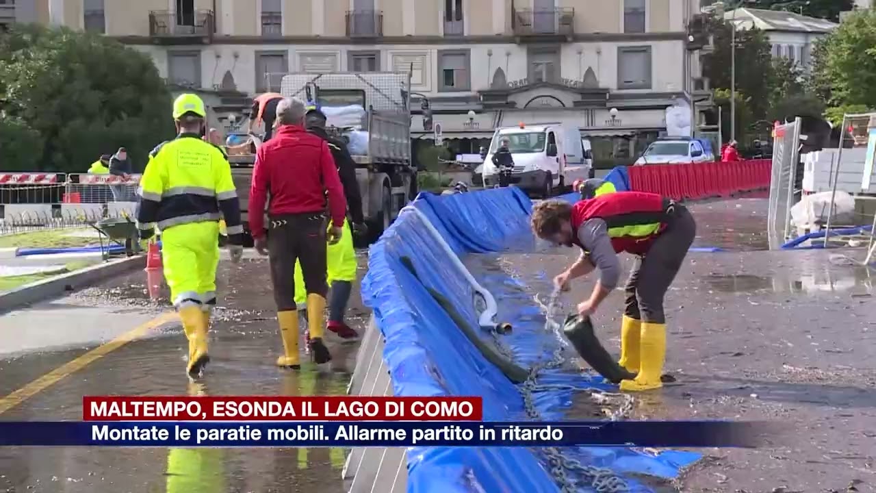 Etg - Maltempo, esonda il lago di Como. Montate le paratie mobili. Allarme partito in ritardo