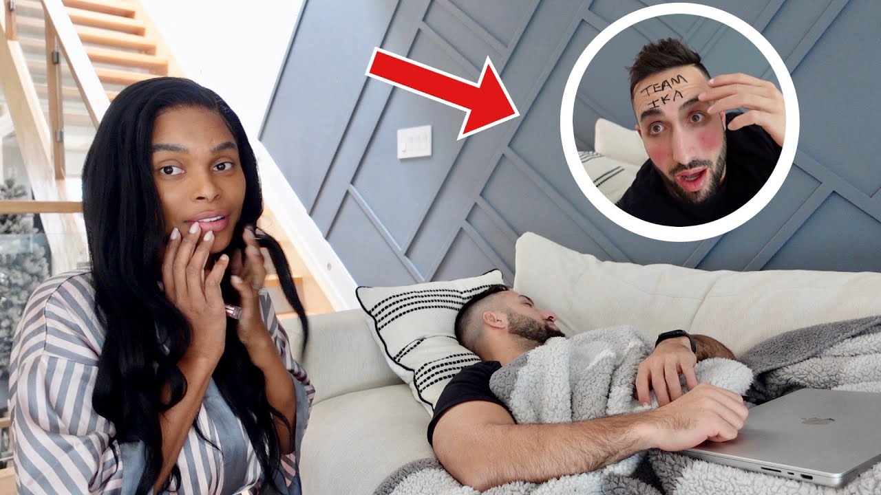 Doing My Fiancé's Makeup and Painting his nails While He's Sleeping PRANK!
