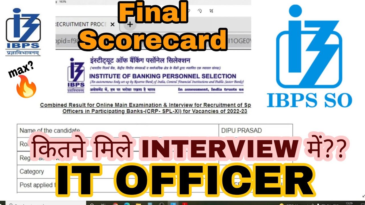 My IBPS SO (IT) FINAL Scorecard 2022😇 || Maximum in Interview?? 💥 #ibps #ibpsso