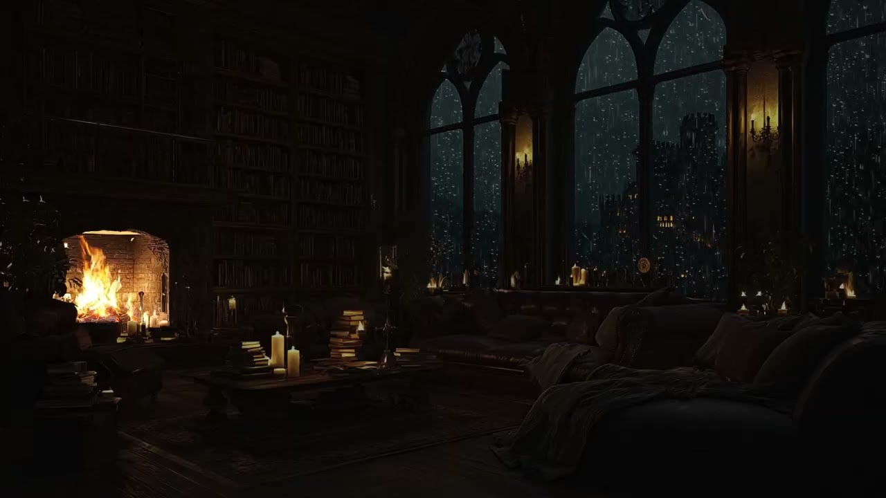Medieval Fortress Courtyard Rain at Night | Fire Sound Therapy for Deep Healing Sleep
