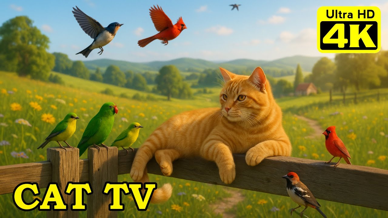 Cat TV for Cats to Watch 🐦 Birds Chirping as Squirrels Explore the Meadow 4K