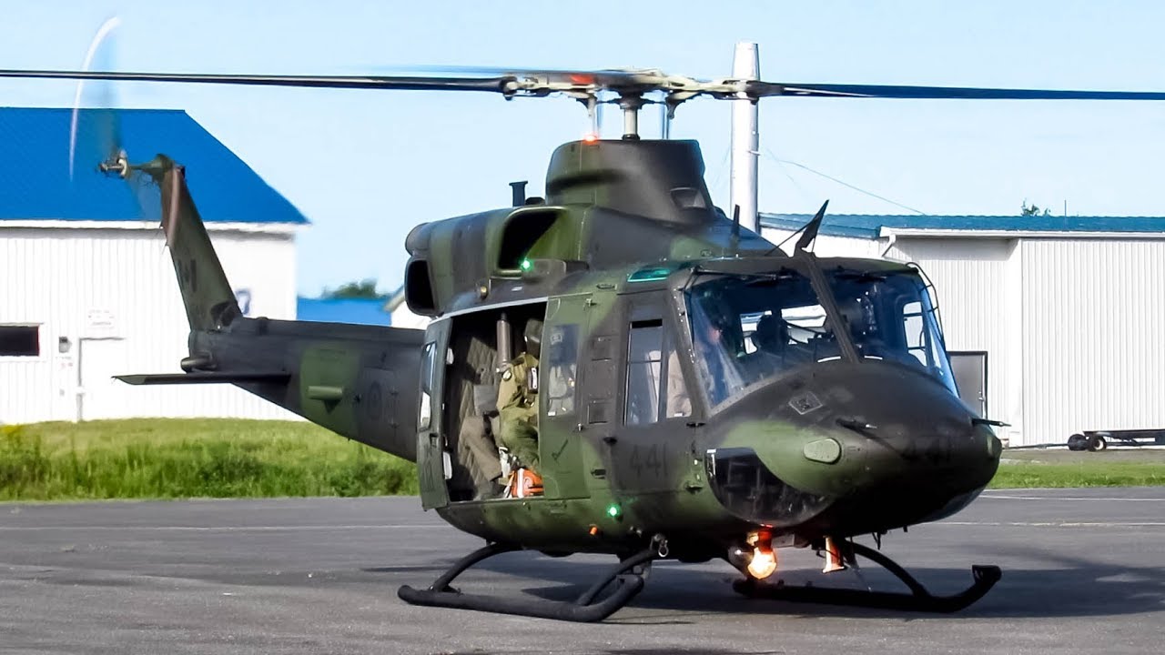 RCAF Bell CH-146 Griffon (B412) departing & landing in Drummondville (CSC3)