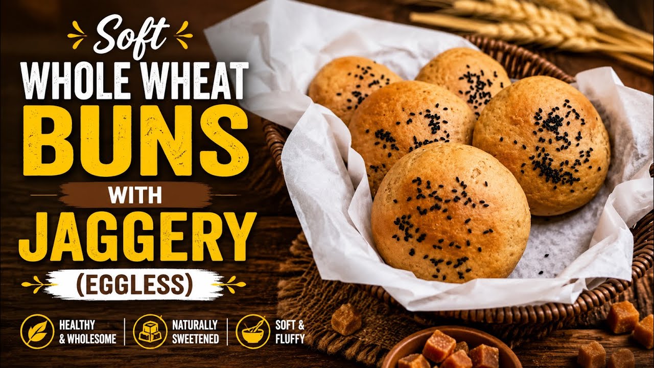 🌾 Soft Whole Wheat Buns with Jaggery (Eggless) | 