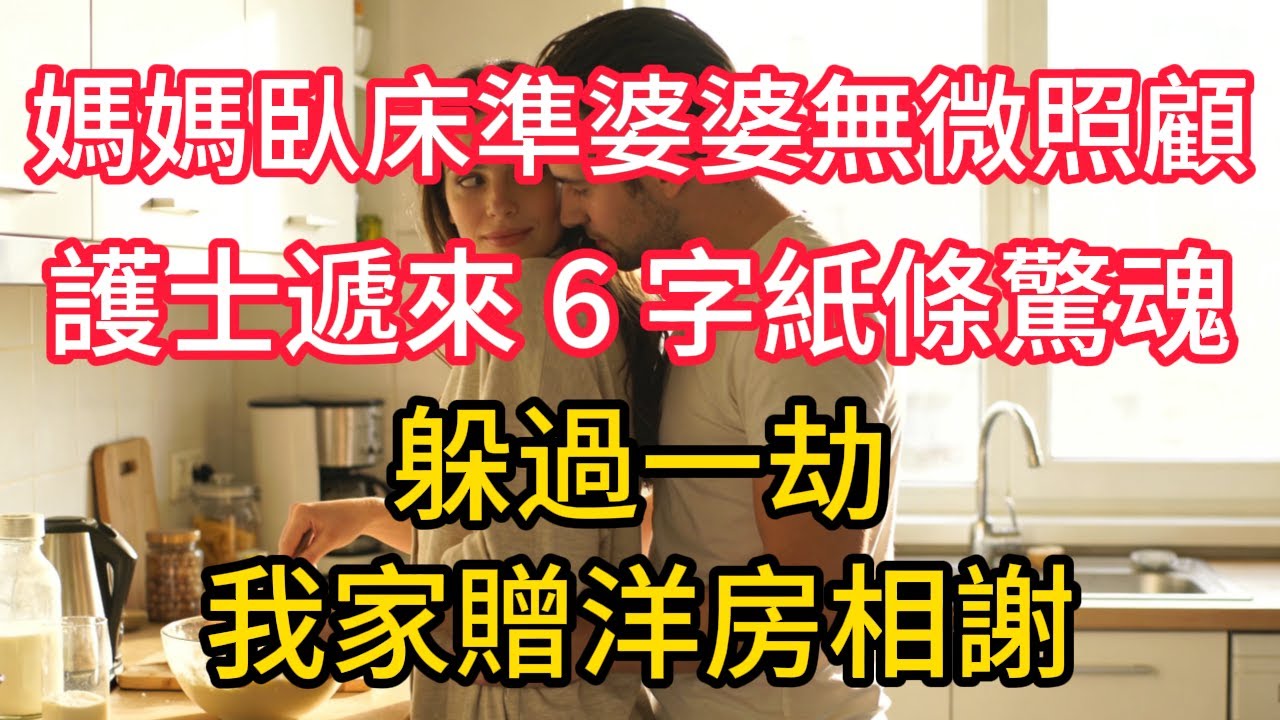 媽媽臥床準婆婆無微照顧，護士遞來 6 字紙條驚魂，躲過一劫，我家贈洋房相謝！