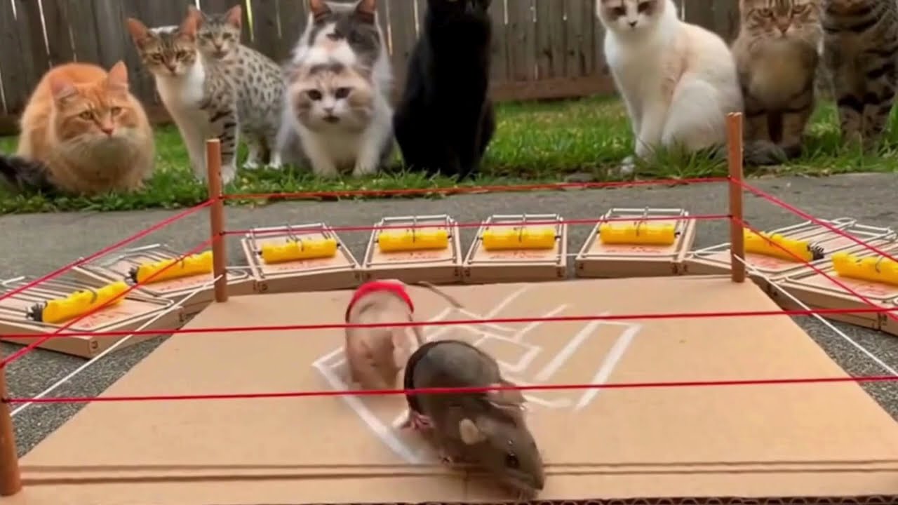 Rats Wrestling While Cats Watch 😳🐀😼  Tense & Funny Animal Standoff