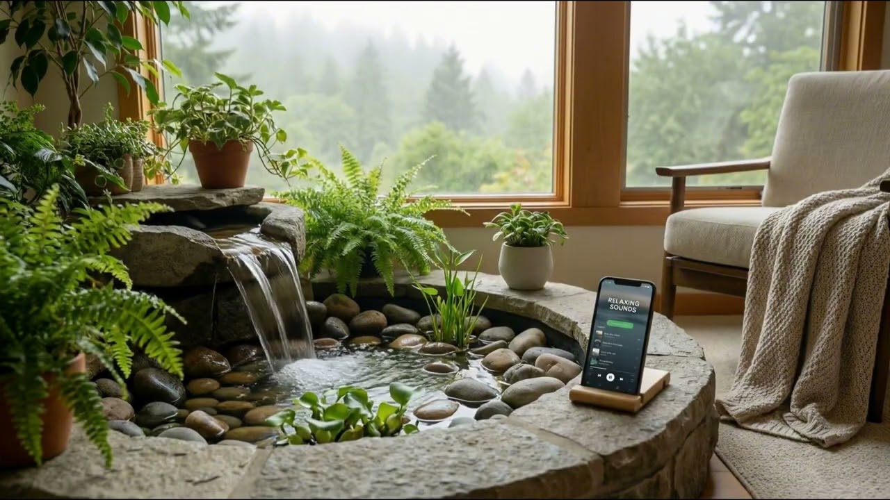 Indoor Fountain & Gentle Rain Sounds 🌙 Cozy Night