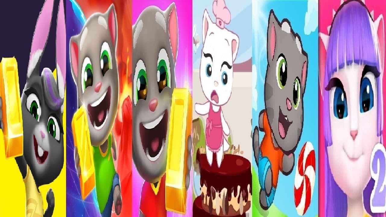 TALKING TOM GOLD RUN 1VS 2 Talking Becca VS My Talking Angela 2 VS Candy Run VS Tom Cake Jump