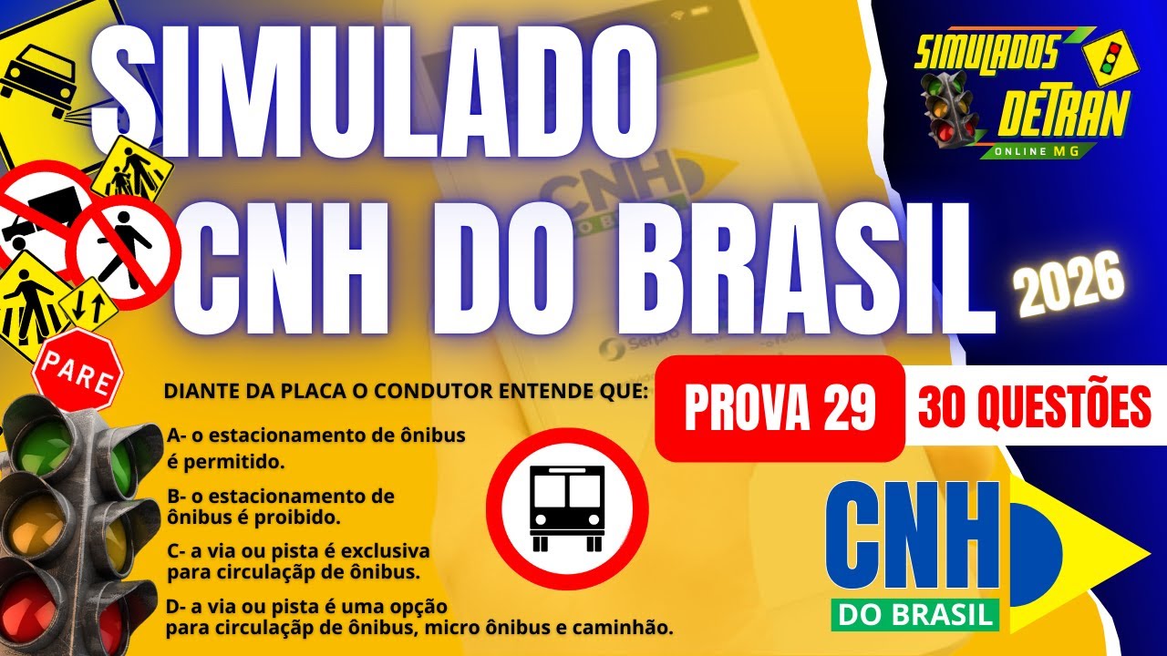 SIMULADO CNH DO BRASIL 2026 - NOVAS QUESTÕES PARA  EXAME TEÓRICO - PROVA 29 #simuladodetran2026 ✅